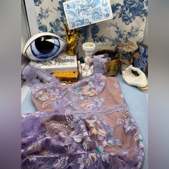 🆕 BRONX & BANCO 🧿 NWOT Eva Embroidered High-Low Midi Dress, Purple Sz M US 6 - Picture 12 of 16
